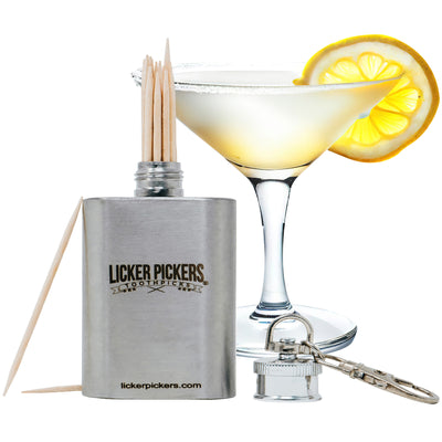Liquor Infused All White Birch Toothpicks - With 2oz Flask Toothpick Holder - Licker Pickers Toothpicks